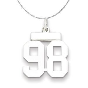 Silver, Athletic Collection, Small Polished Number 98 Necklace - 24 In